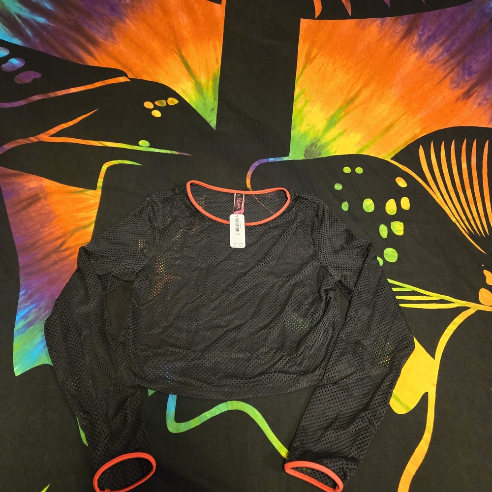 La SENZA Black Mesh Crop Top with Red Accents